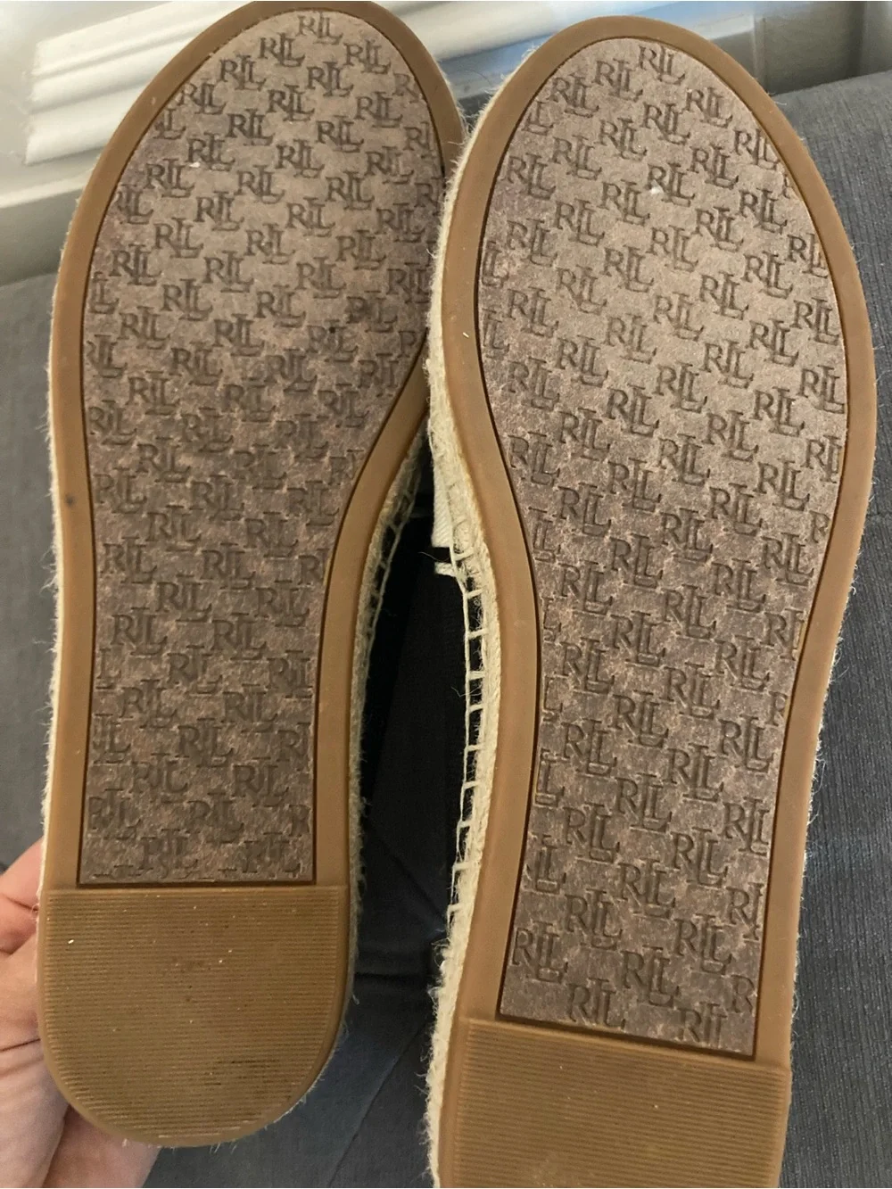 Lauren Ralph Lauren Black Canvas Espadrille Flats with Natural Jute Trim